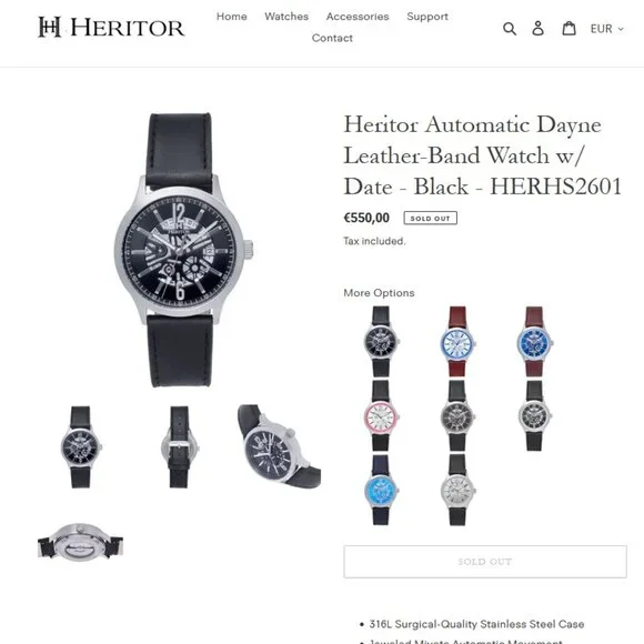 Heritor Men's Automatic Skeleton Dial Black Leather Watch - Picture 7 of 7